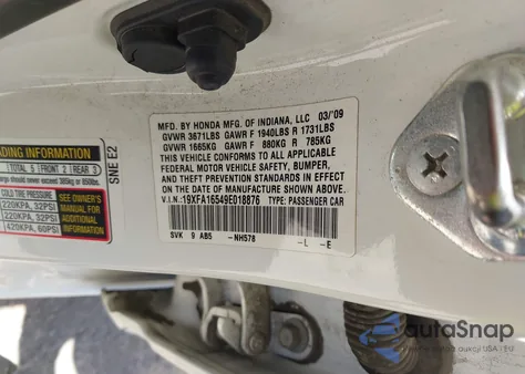 2009 Honda Civic Lx from USA, damaged, VIN 19XFA16549E018876